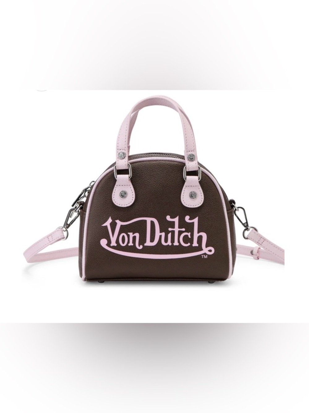 Von Dutch Brown & Light Pink bowling bag
